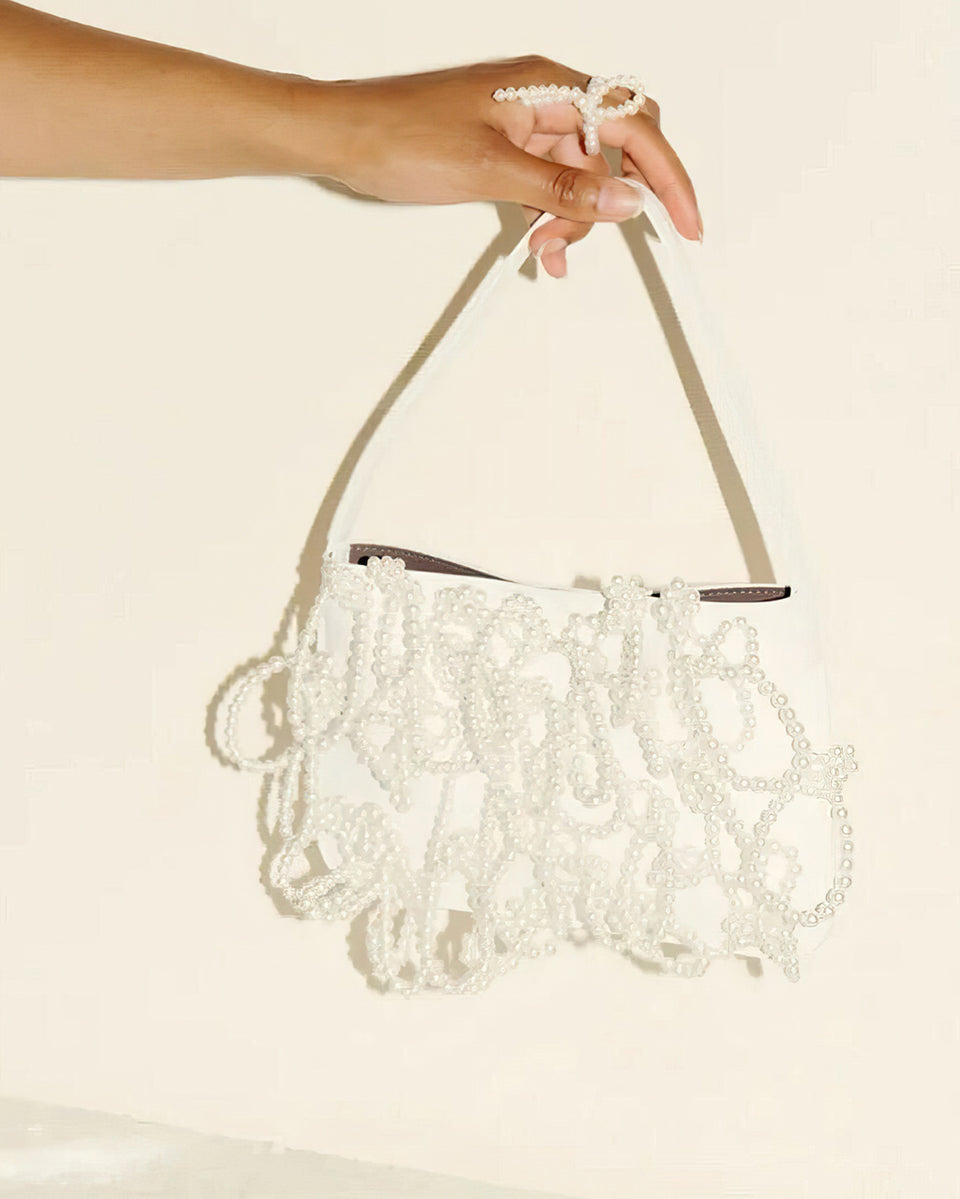 The Pearly Pearl - Pearl and White Recycled Leather Handbag