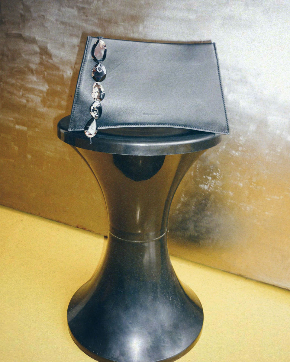 The Rough Stone - Cherry Agate and Black Leather Clutch Bag