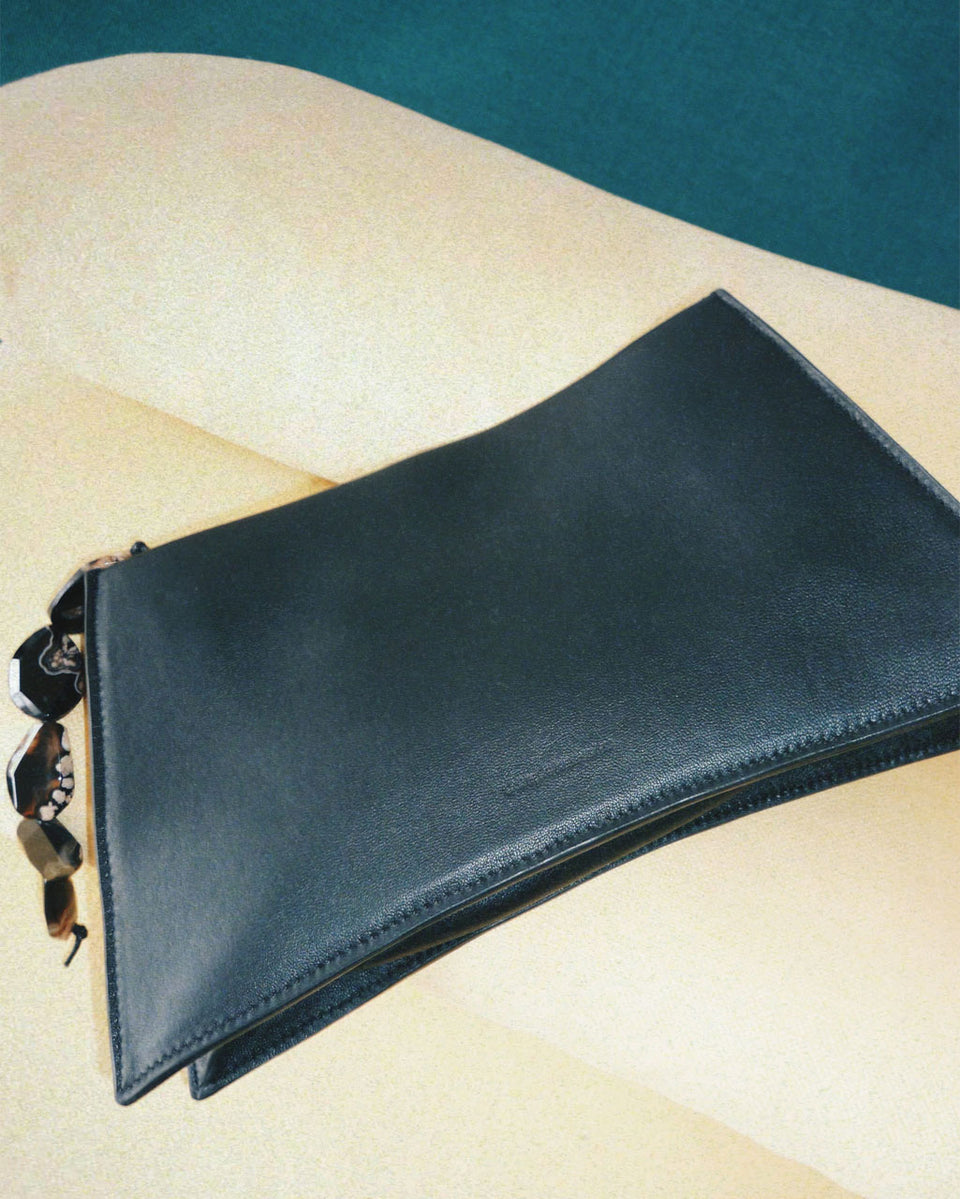 The Rough Stone - Cherry Agate and Black Leather Clutch Bag