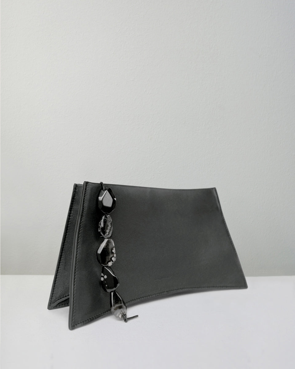 The Rough Stone - Cherry Agate and Black Leather Clutch Bag