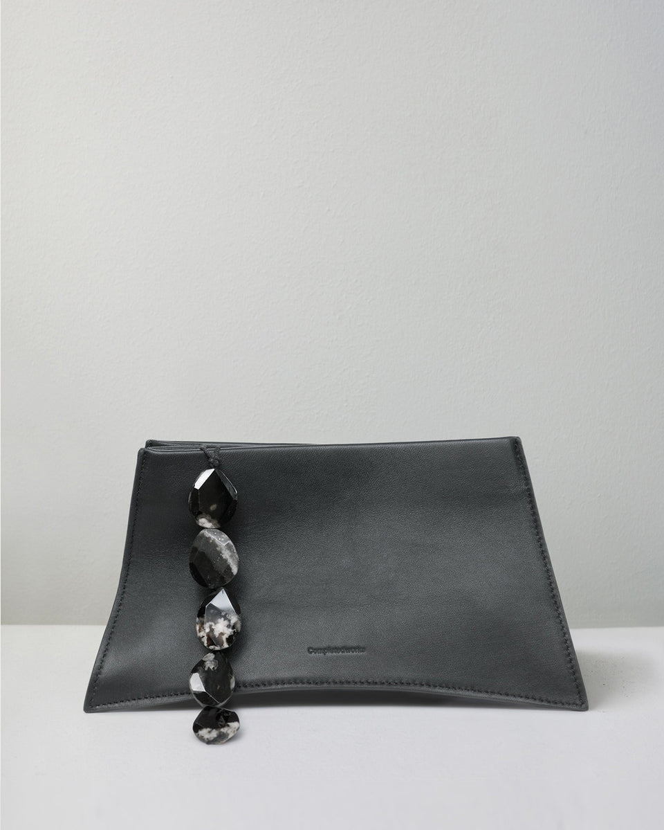 The Rough Stone - Cherry Agate and Black Leather Clutch Bag