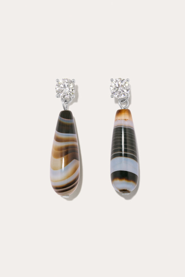Trace of the Infinite - Banded Agate and Zirconia Recycled Silver Earrings