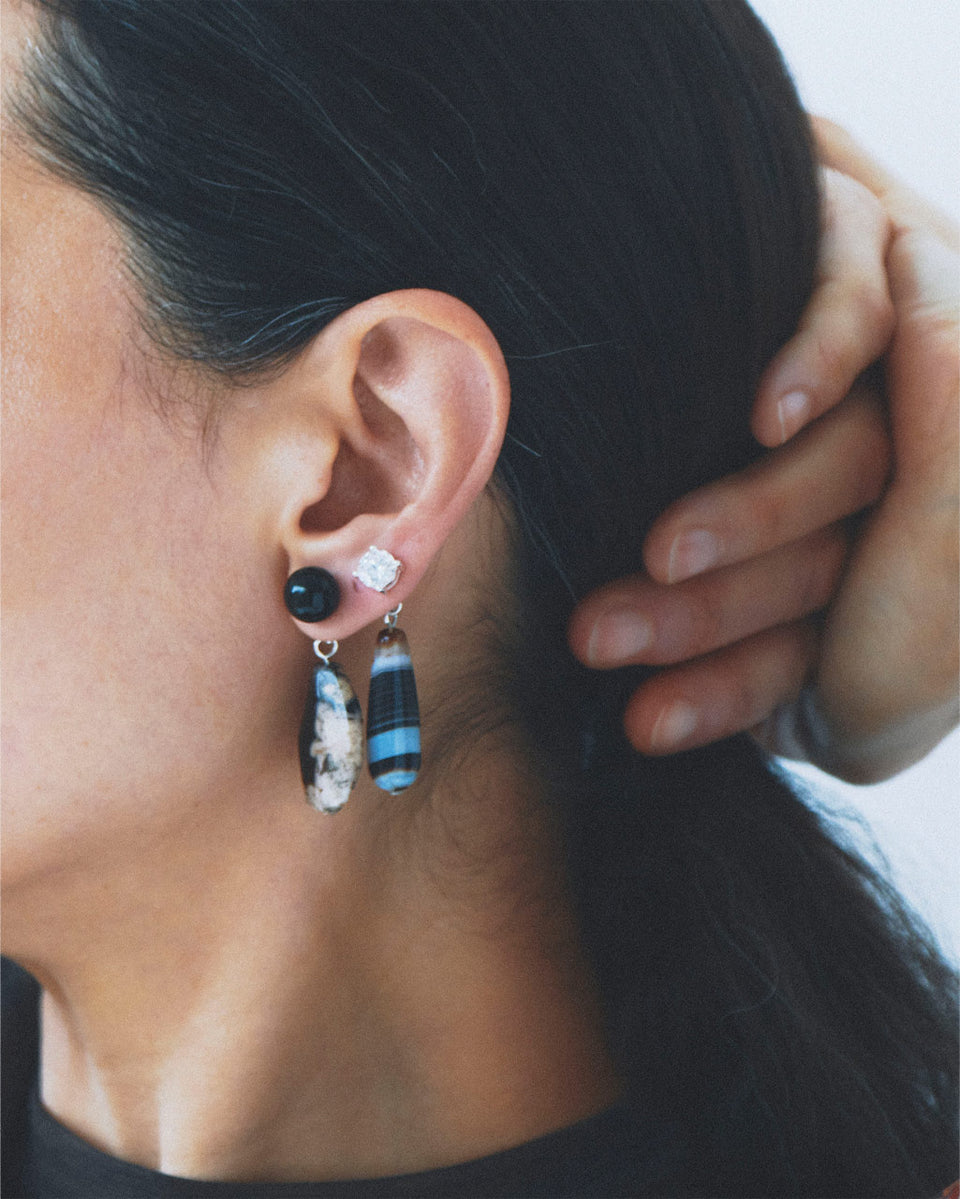 Trace of the Infinite - Zirconia and Banded Agate Recycled Silver Earrings