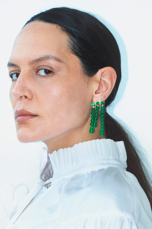 Weeping Willow - Zirconia, Green Chalcedony and Agate Earrings