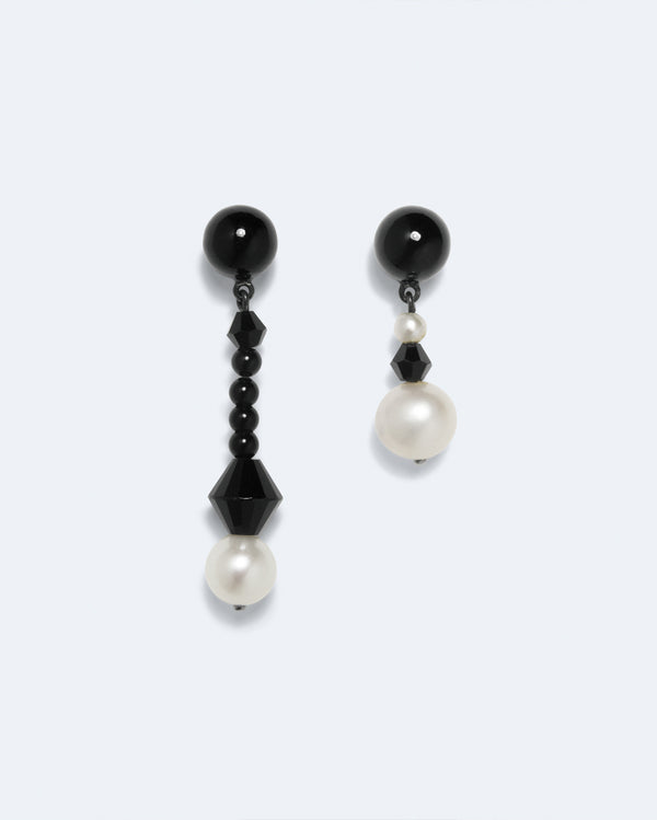 Soothsayer I - Pearl and Black Onyx Recycled Silver Earrings