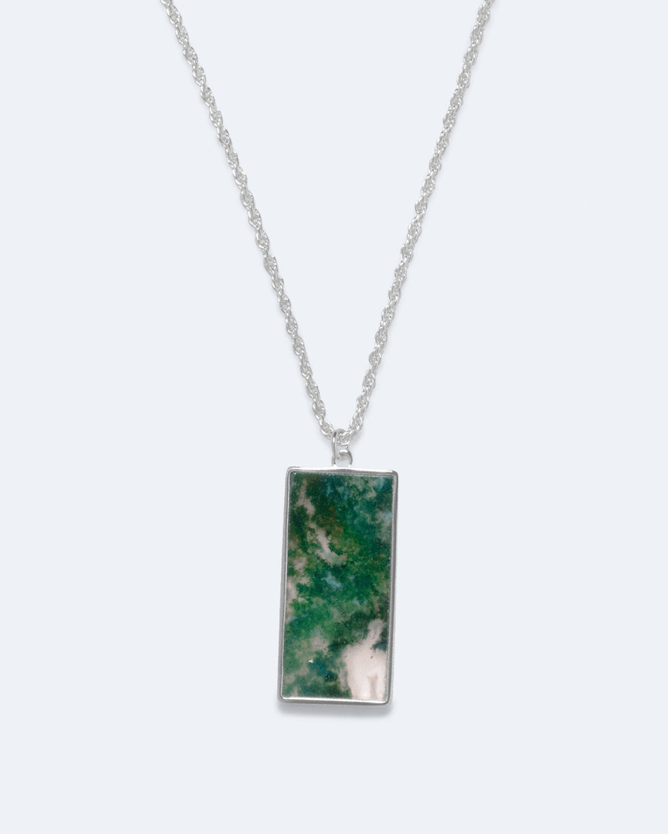 Tales of the Moon - Moss Agate and Silver Plated Pendant