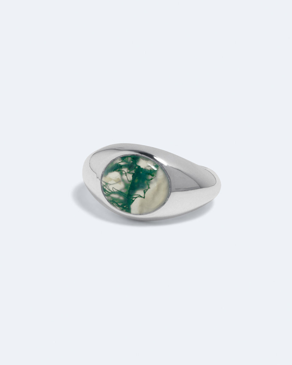 Tales of the Moon II - Moss Agate and Recycled Silver Ring
