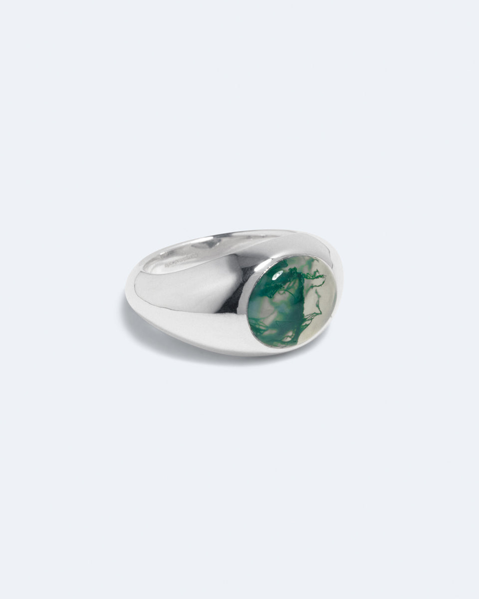 Tales of the Moon II - Moss Agate and Recycled Silver Ring