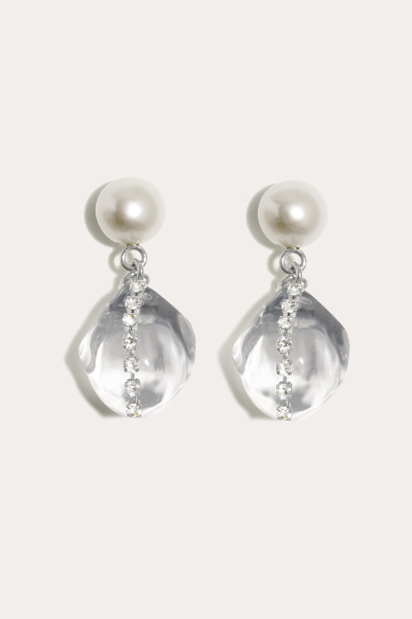 Between the Tides - Clear Resin and Rhinestone Rhodium Plated Earrings