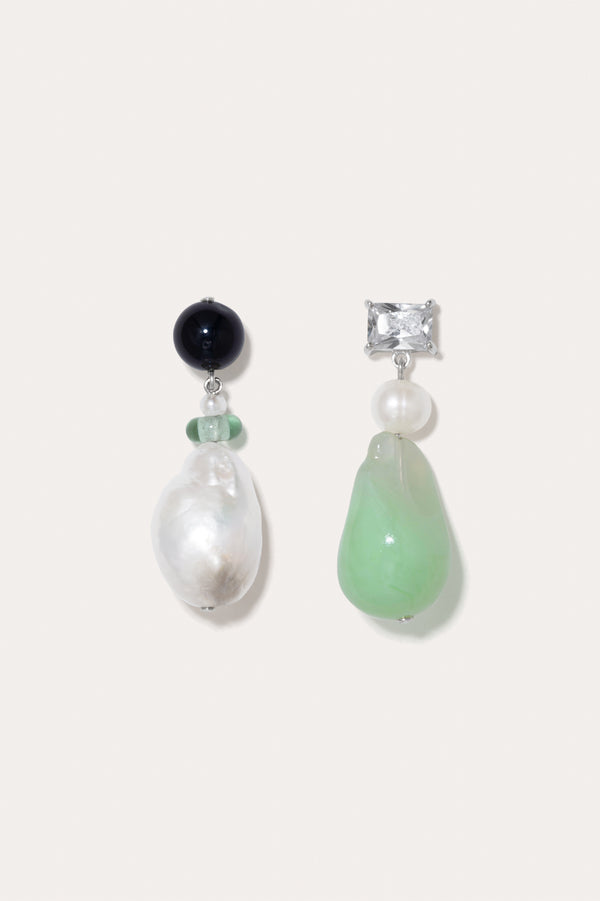 Peat - Pearl, Onyx, Bead, Resin and Zirconia Earrings