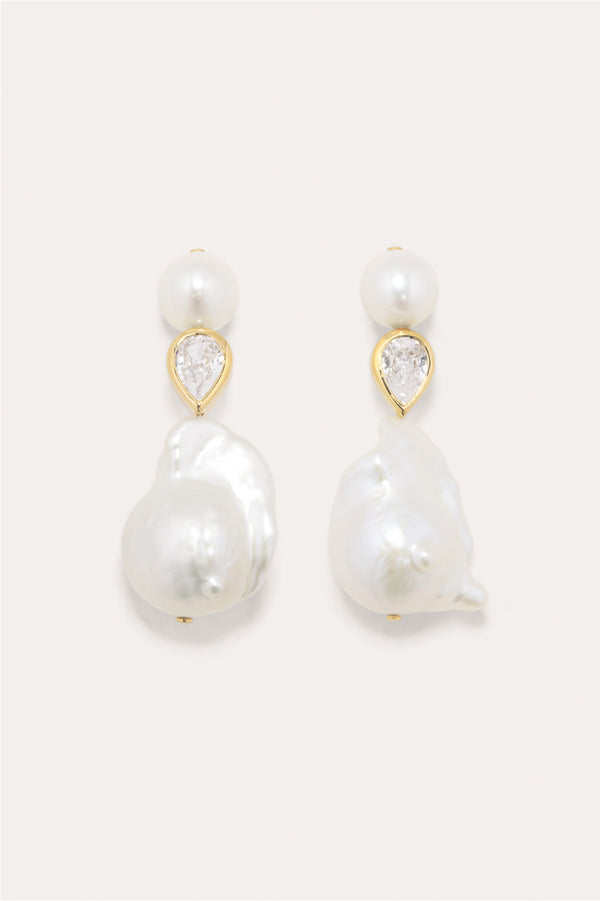 Pulp - Pearl and Zirconia Recycled Gold Vermeil Earrings