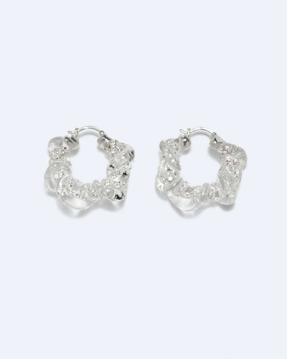 Brain Freeze - Clear Resin and Rhinestone Recycled Silver Earrings