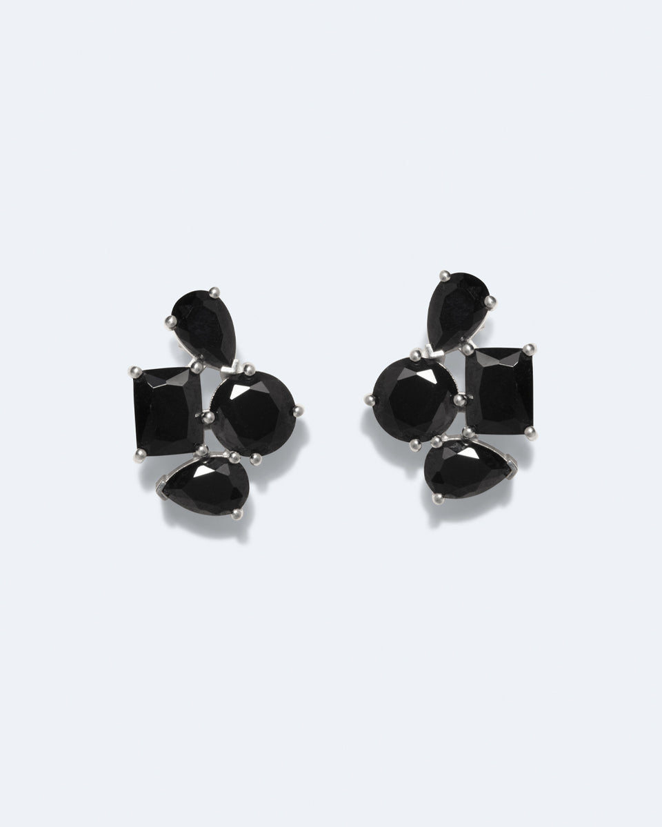 The Data is Not Downloading - Black Zirconia and Silver Plated Earrings