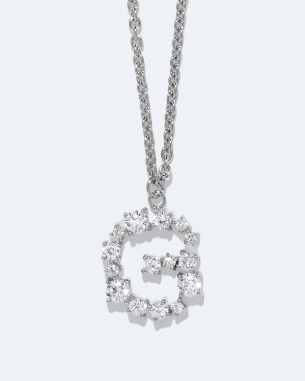 Glitchy G - Cubic Zirconia and Rhodium Plated Pendant