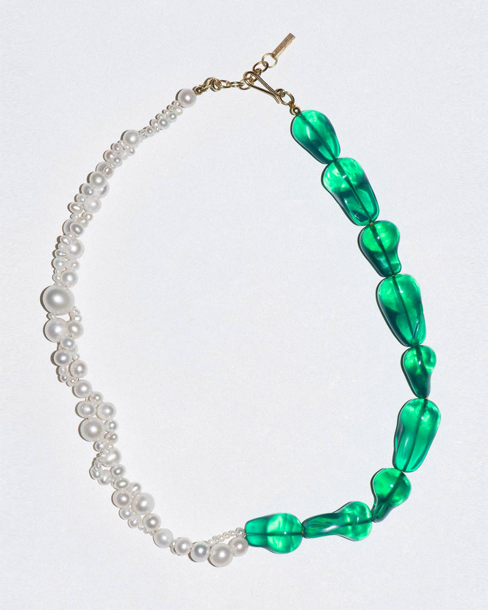 Parade of Possibilities II - Pearl and Green Bio Resin Gold Plated Necklace
