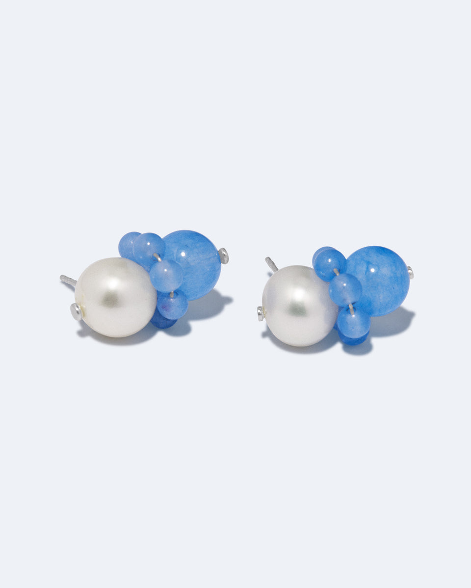 Floe II - Pearl and Blue Lace Agate Bead Silver Earrings