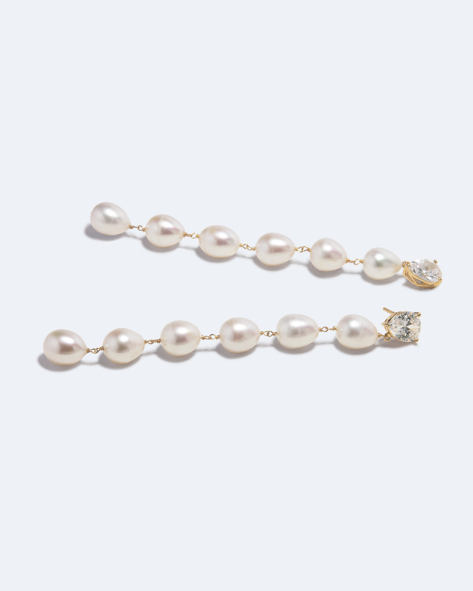 Drip Drop - Pearl and Zirconia Recycled Gold Vermeil Earrings