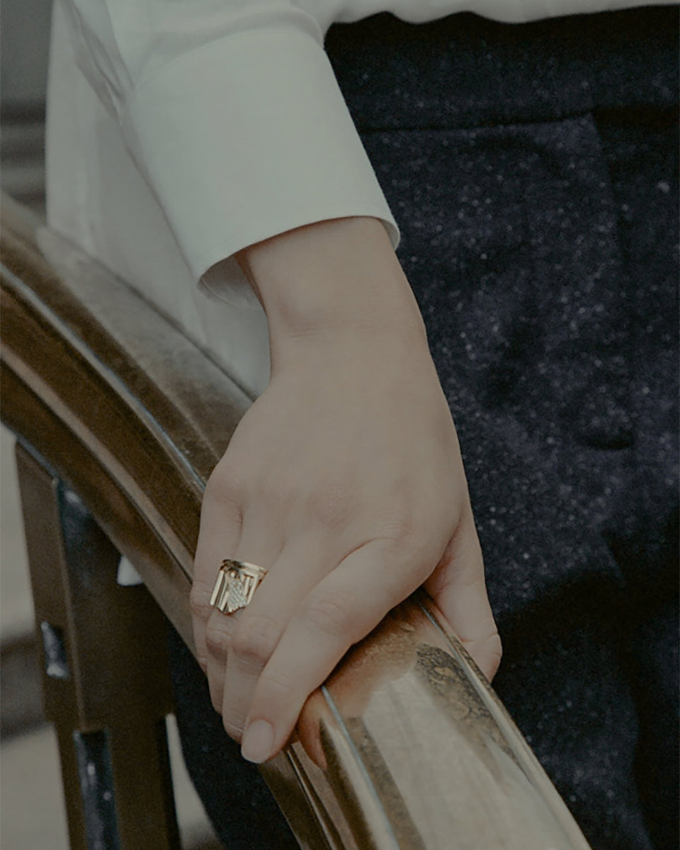 Column - 18 Carat Yellow Gold and 0.136ct Diamond Ring