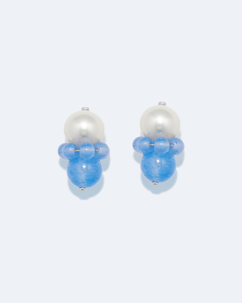 Floe II - Pearl and Blue Lace Agate Bead Silver Earrings