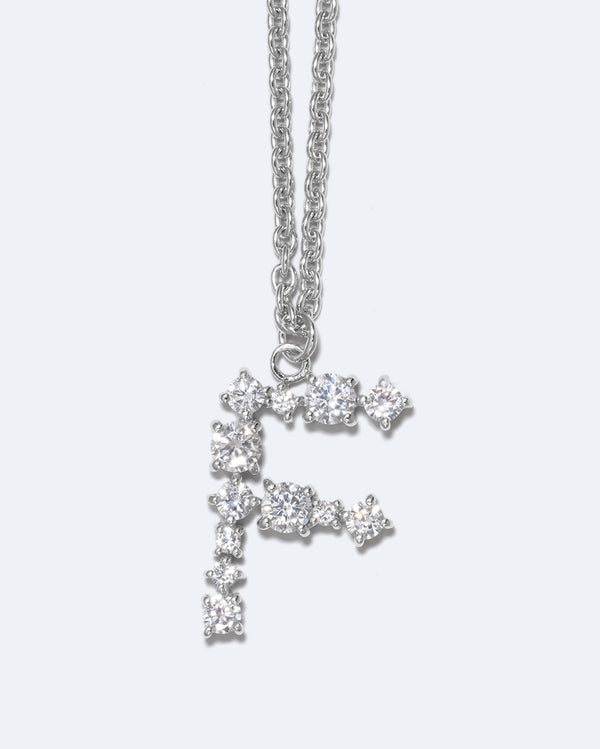 Glitchy F - Cubic Zirconia and Rhodium Plated Pendant