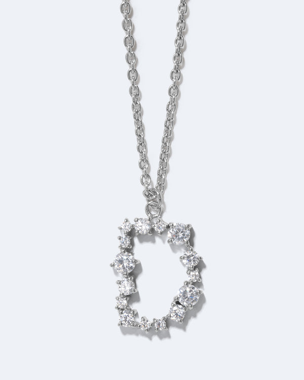 Glitchy D - Cubic Zirconia and Rhodium Plated Pendant