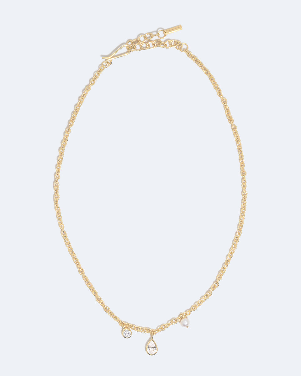 Catch Of The Day - Pearl and Zirconia Recycled Gold Vermeil Necklace