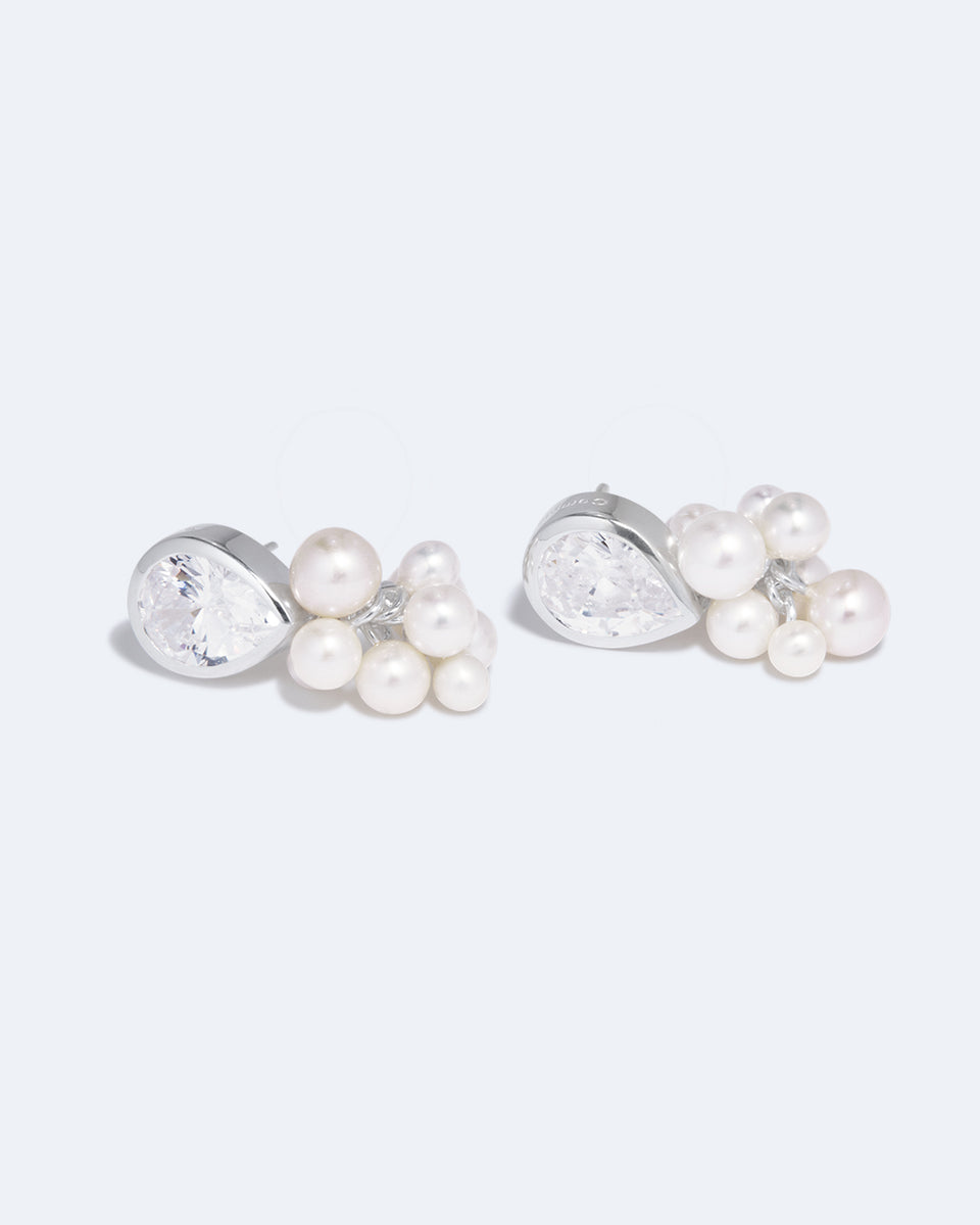 The Alchemy of Time - Pearl and Zirconia Recycled Silver Earrings