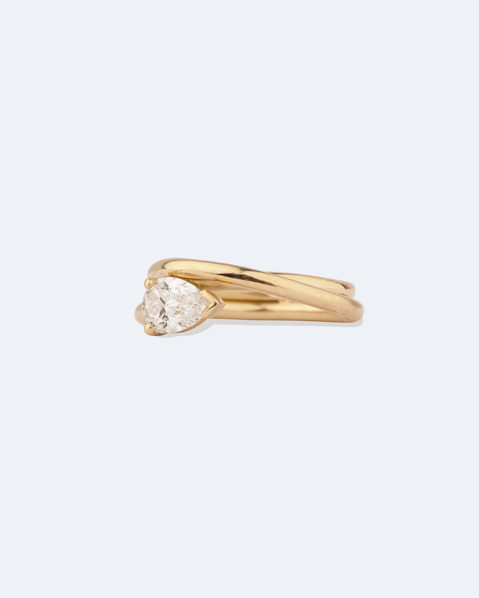 Bedrock - 18 Carat Yellow Gold and Pear Diamond Solitaire Engagement Ring