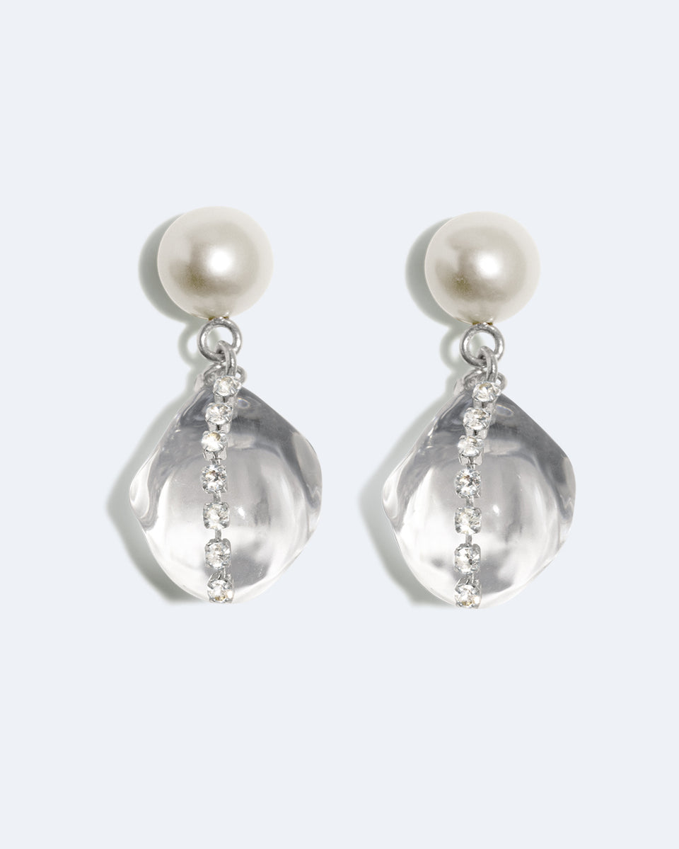 Between the Tides - Clear Resin and Rhinestone Rhodium Plated Earrings