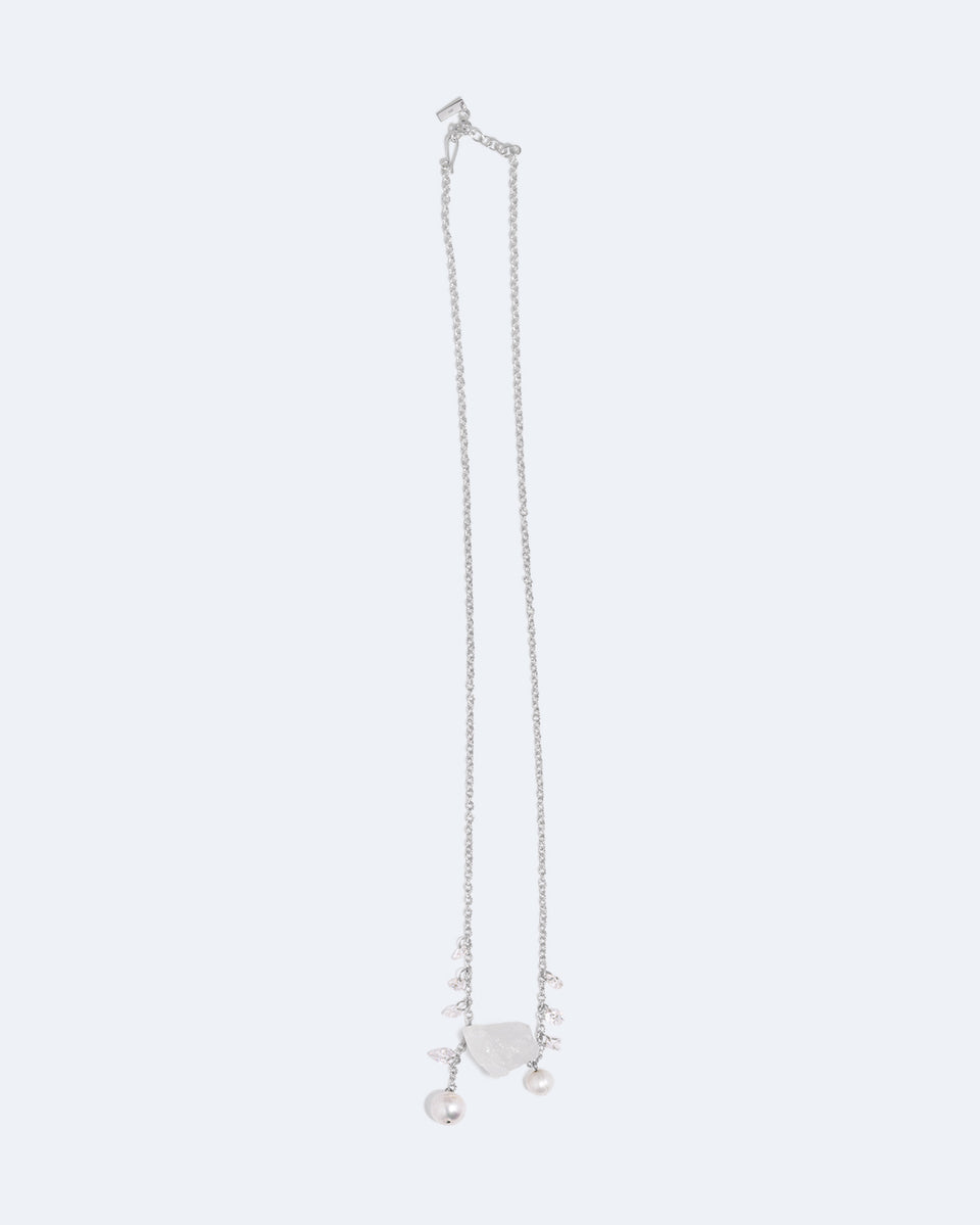 Pendulum - Pearl, Zirconia and Rock Crystal Recycled Silver Necklace