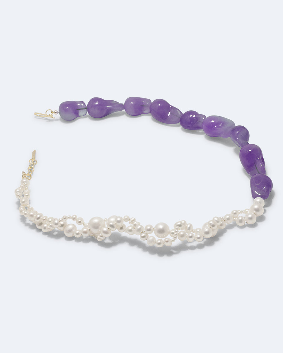 Parade of Possibilities II - Pearl and Lilac Bio Resin Gold Plated Necklace