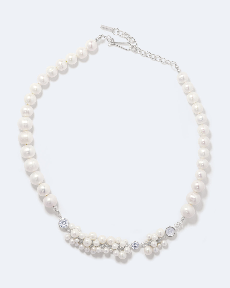 The Alchemy of Time - Pearl and Zirconia Recycled Silver Necklace
