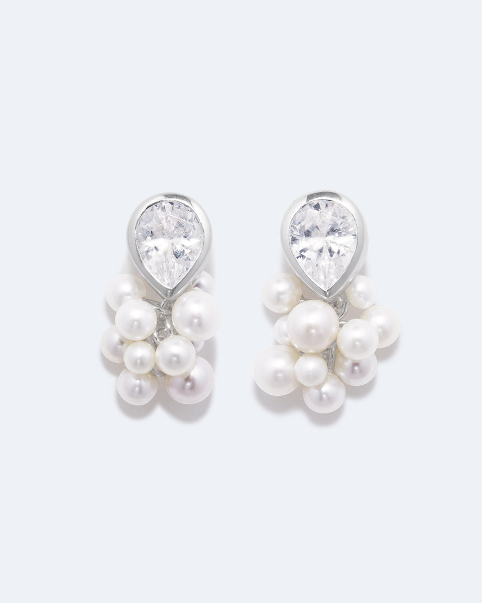 The Alchemy of Time - Pearl and Zirconia Recycled Silver Earrings