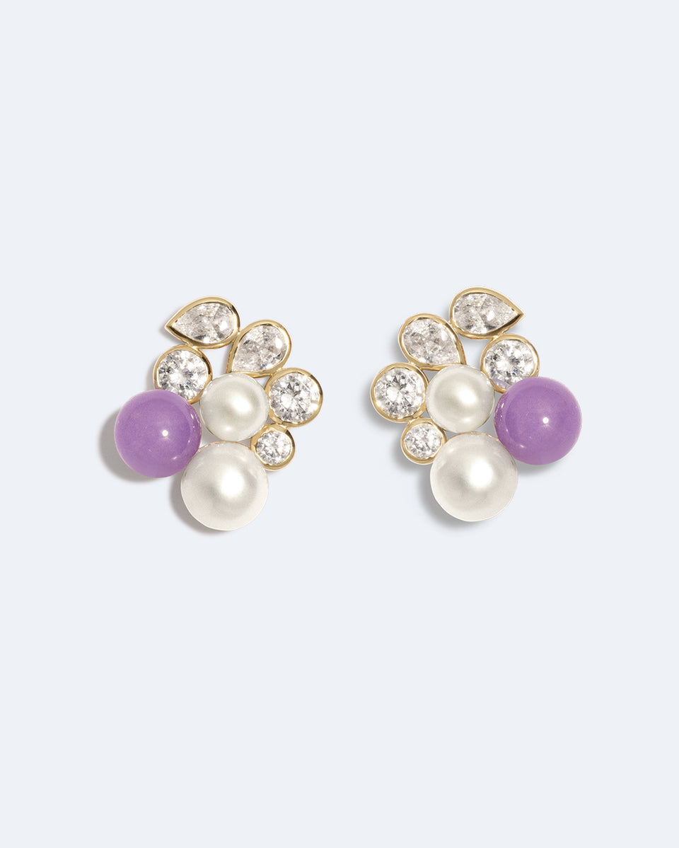 Bumblebee - Pearl, Zirconia and Jade Recycled Gold Vermeil Earrings
