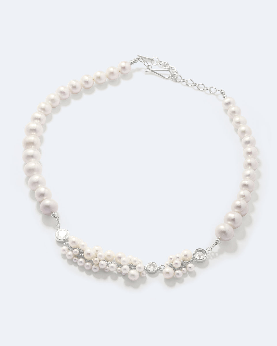 The Alchemy of Time - Pearl and Zirconia Recycled Silver Necklace