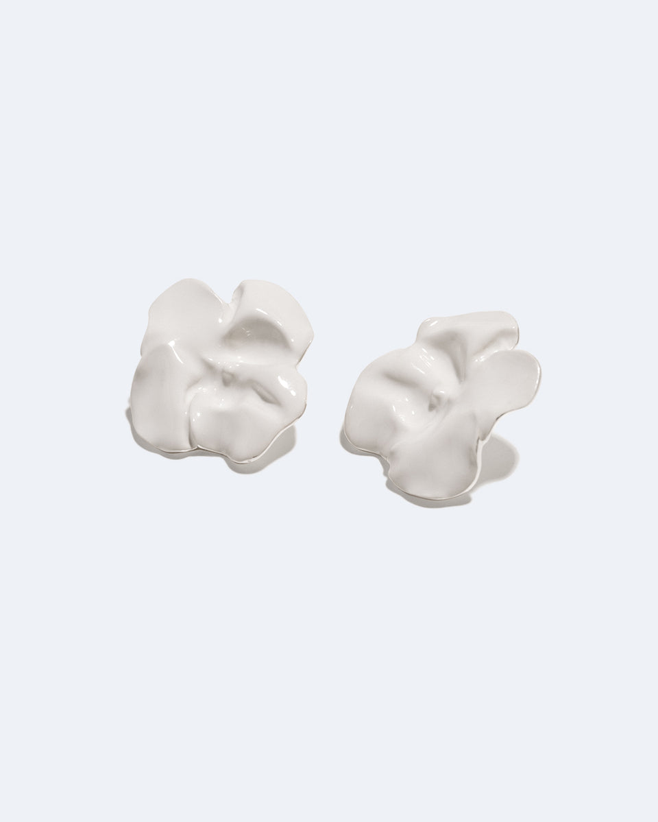 Meringue - White Enamel and Recycled Silver Earrings