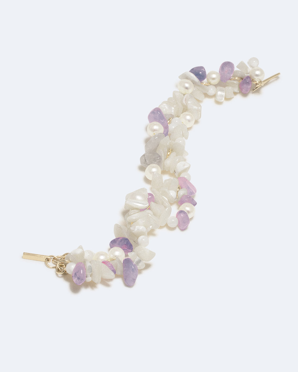 The Shifting Stream - Pearl, Mother of Pearl and Amethyst Bead Gold Vermeil Bracelet