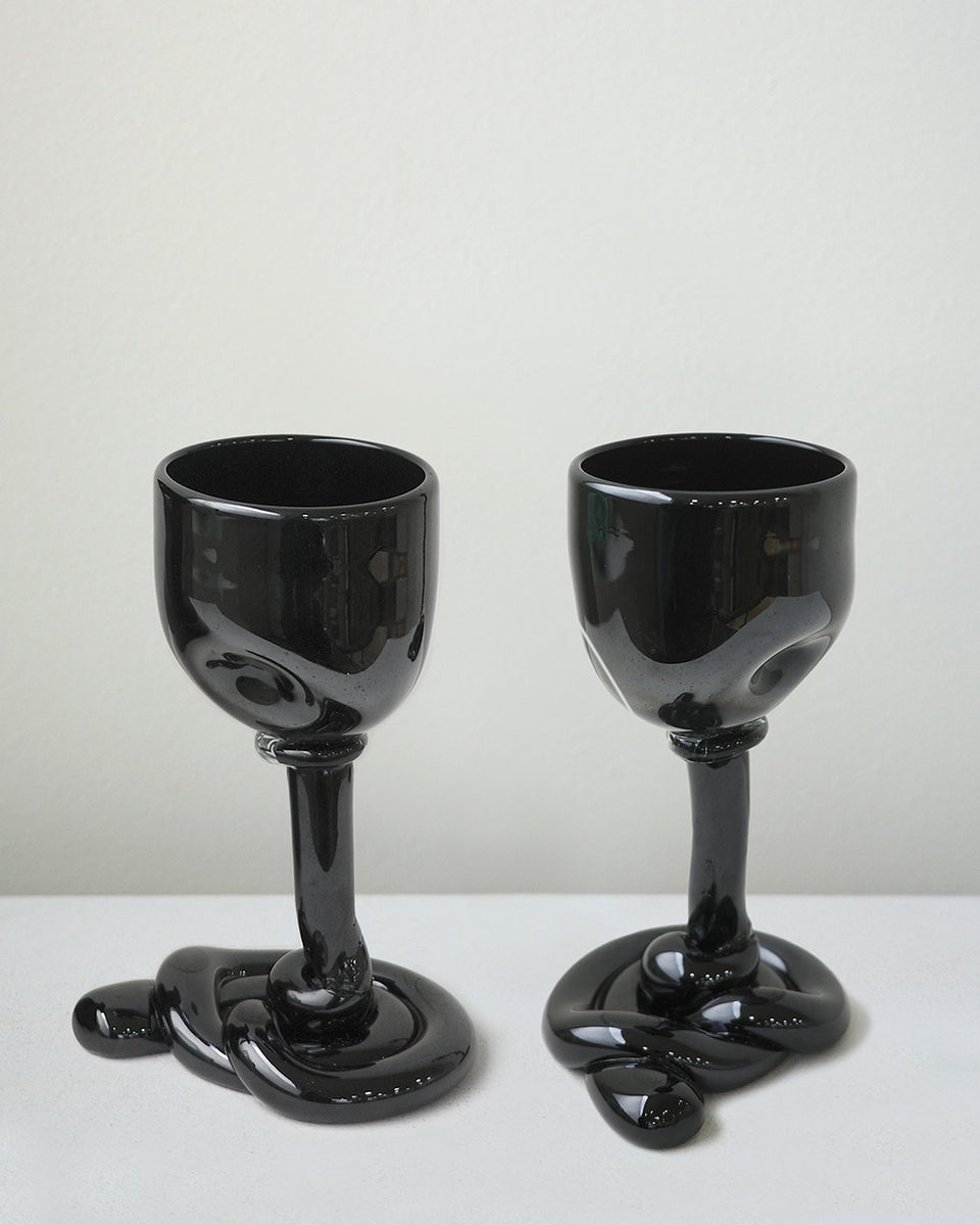 Thaw - Set of 2 Recycled Wine Glass in Black