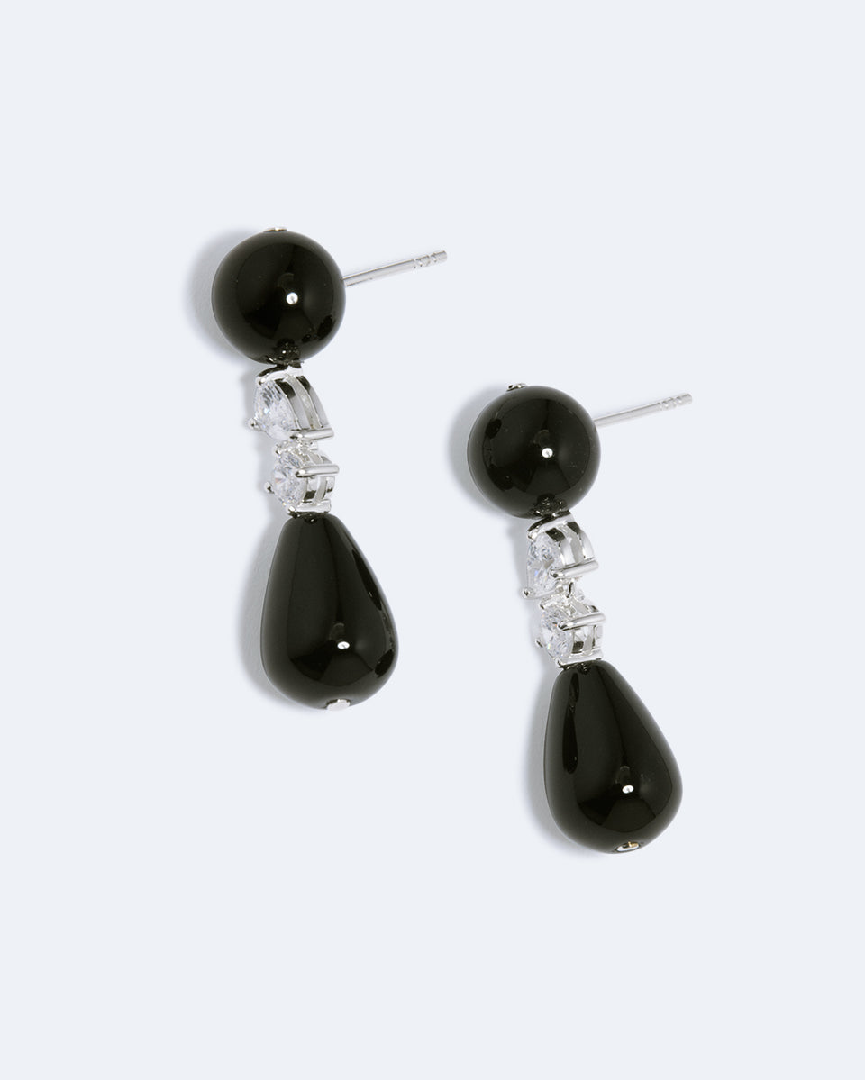 Tarn - Black Onyx and Zirconia Recycled Silver Earrings