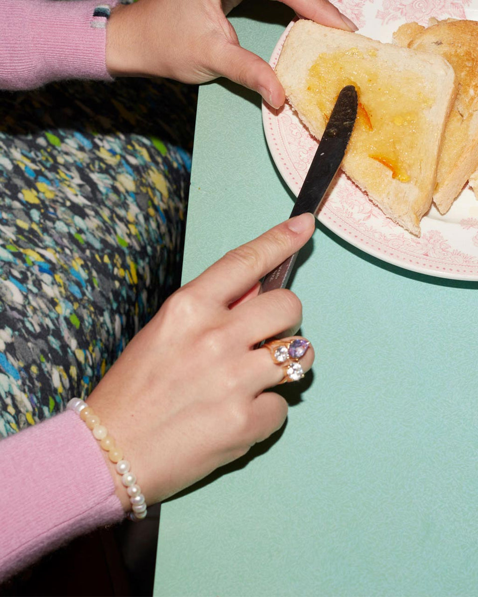 So Far So Good - Pearl and Yellow Jade Bead Platinum Plated Bracelet