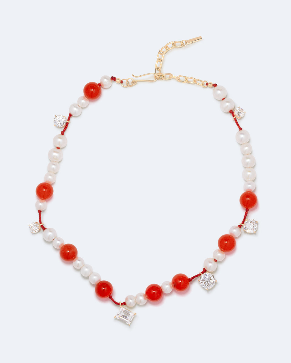 A Series of Minor Disruptions - Pearl, Zirconia and Orange Quartz Recycled Gold Vermeil Necklace