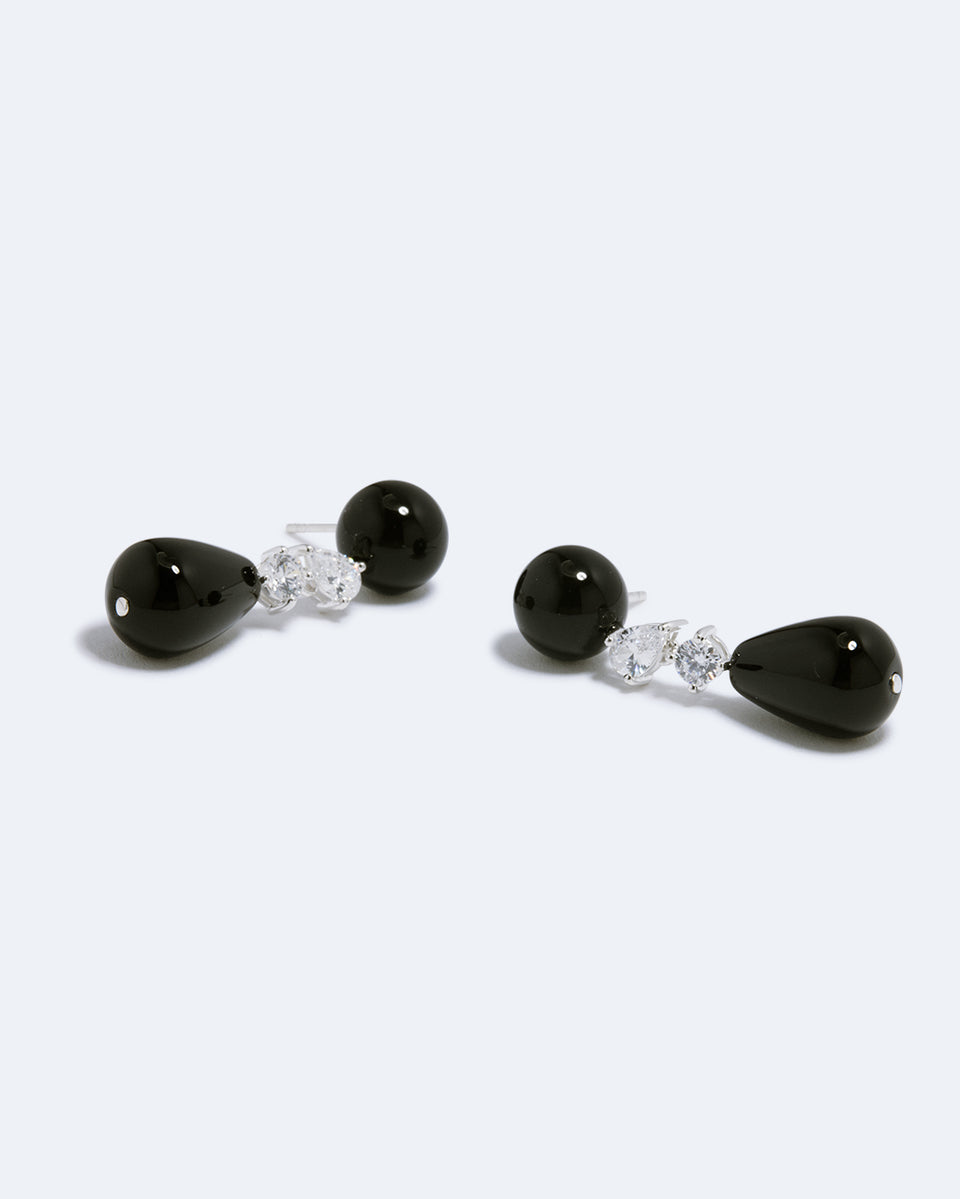 Tarn - Black Onyx and Zirconia Recycled Silver Earrings