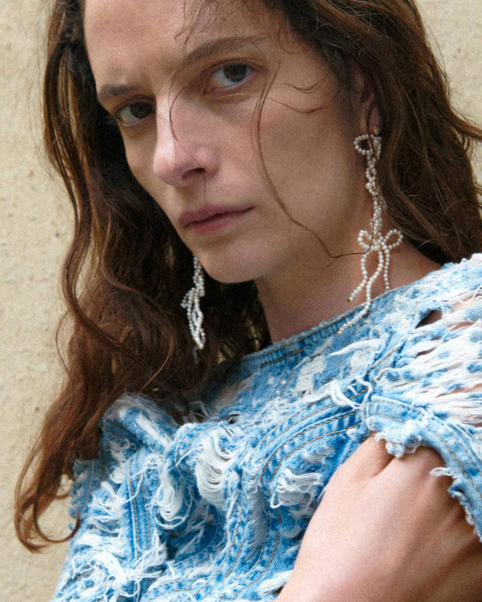 An inquiry Into Contradictions - Pearl and Zirconia Recycled Gold Vermeil Earrings