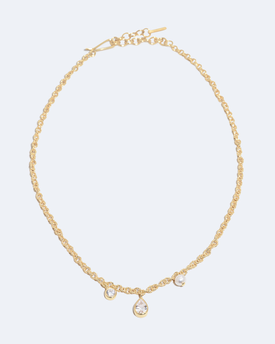 Catch Of The Day - Pearl and Zirconia Recycled Gold Vermeil Necklace