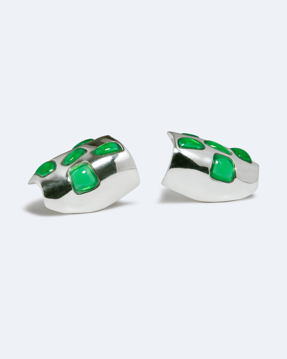 Cobblestones - Green Resin Stone and Silver Plated Earrings