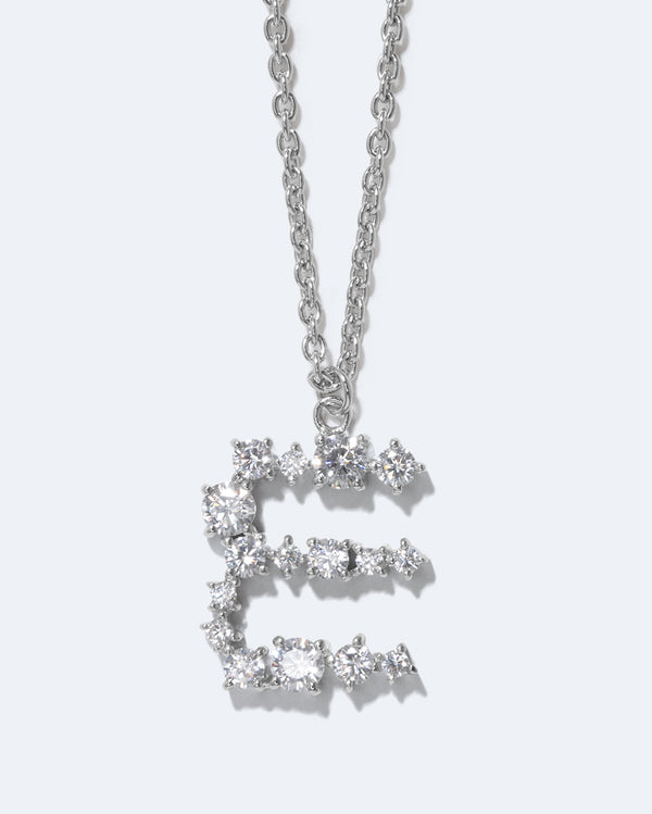 Glitchy E - Cubic Zirconia and Rhodium Plated Pendant