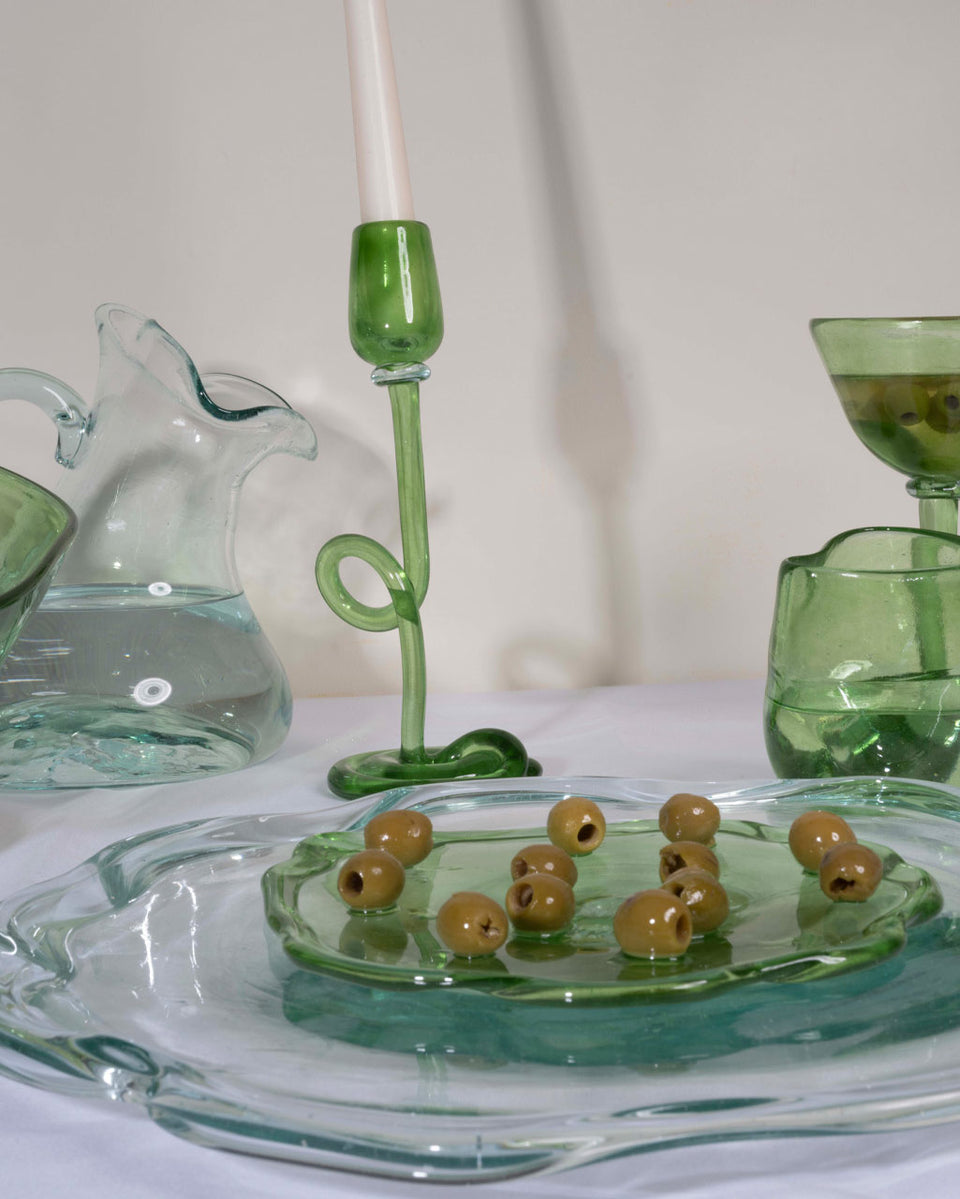 Thaw - Recycled Glass Candlestick in Leaf Green