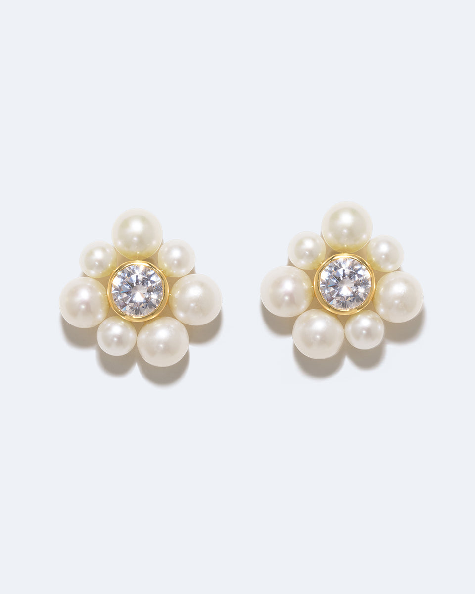 Dandelion - Pearl and Zirconia Recycled Gold Vermeil Earrings