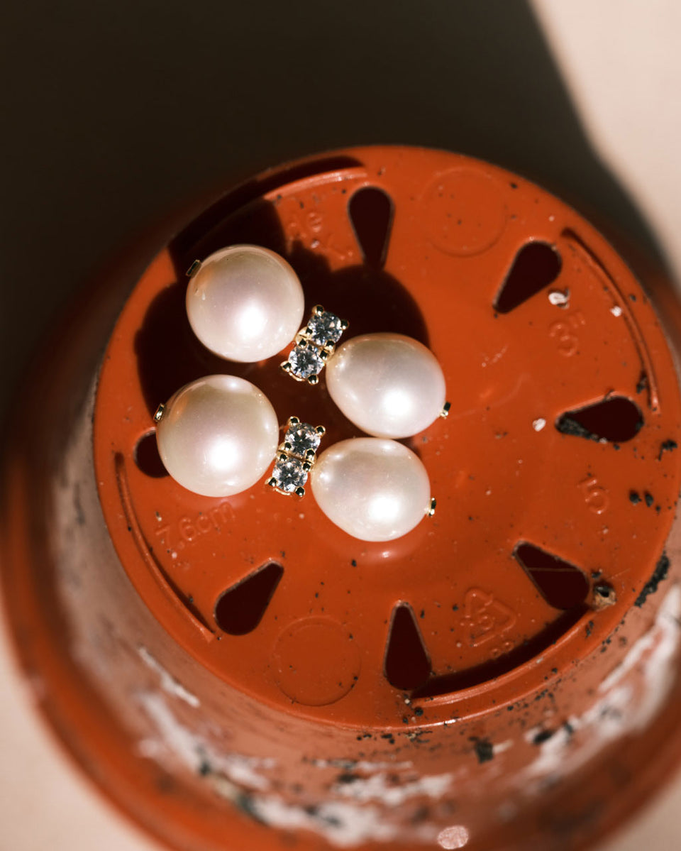 Time Waits for No One - Pearl and Zirconia Recycled Gold Vermeil Earrings
