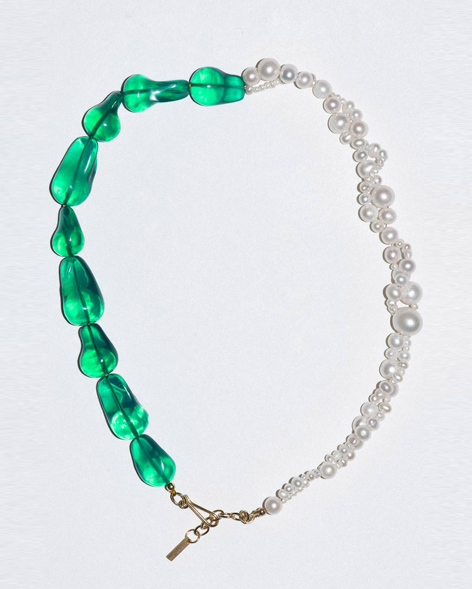 Parade of Possibilities II - Pearl and Green Bio Resin Gold Plated Necklace